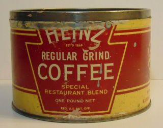 Rare Vintage 1940s Heinz 57 Keywind Coffee Tin One Pound Pittsburgh Pennsylvania