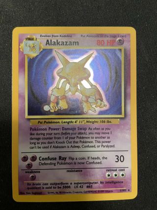 Alakazam Base Set Unlimited - Pokemon Card - Holo Rare - 1/102 - 1999 Wotc