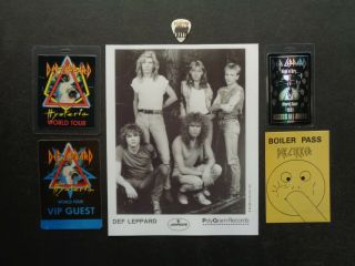 Def Leppard,  Promo Photo,  4 Rare Vintage Backstage Passes,  Steel Pin