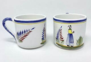 Vintage Set Of 2 Keraluc Henriot Quimper France 4 " Hand Painted Coffee Mugs Rare