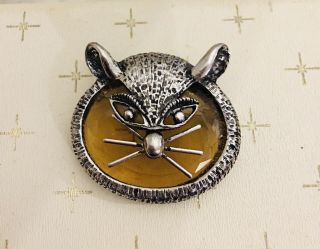 Rare Vtg Pauline Rader Lucite Faceted Amber Cat Figural Pin Brooch
