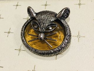 Rare Vtg PAULINE RADER Lucite Faceted Amber Cat Figural Pin Brooch 2