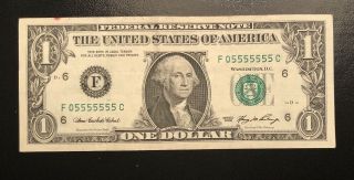 Fancy Serial Number $1 Bill Very Rare,  Rated 99.  49 One Of A Kind 05555555