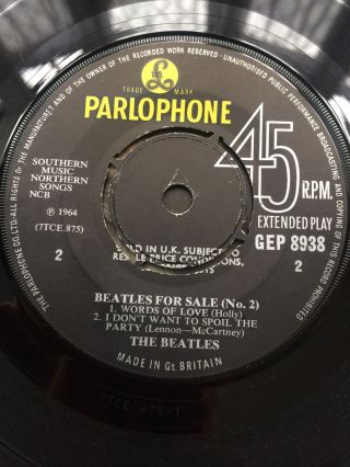 THE BEATLES No 2 1964 U.  K.  EP PARLOPHONE GEP 8938 And Rare. 3