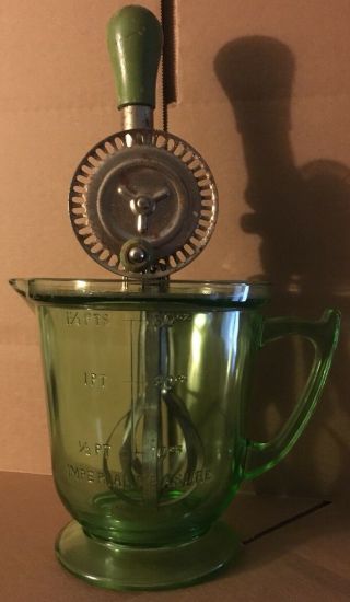 Uranium Depression Glass Green Vintage Handimaid 30oz Pitcher W/ Eggbeater Rare