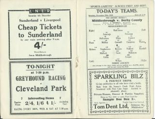 Rare Pre War Ww2 Programme Middlesbrough V Derby County 29/11/30 1930/31