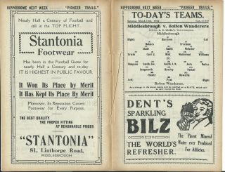 1920s Rare Programme Middlesbrough V Bolton Wanderers 15/3/24 1923/24