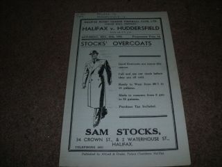 Rare Wartime Rugby League Programme Halifax V Huddersfield 25th December 1943