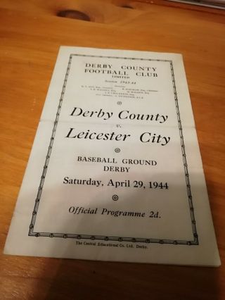 Rare 1943/44 Derby County V Leicester City Football Match Programme