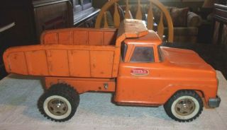 Rare Old Vintage Tonka Orange Dump Truck Pressed Steel 13 1/4 " Long 1950/60 