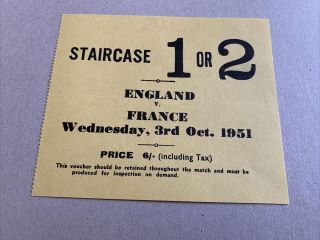 Rare Ticket England V France 1951 @ Highbury