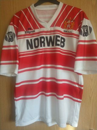 Rare Vintage Wigan Rlfc Wigan Warriors Ellgren Norweb Home Shirt Xl 1990