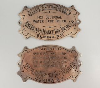 2 Rare American Lafrance Steam Pumper Fire Engine Emblem Plate 1898 Metropolitan