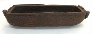 Rare 18th Cent Maori Feather Box - Carving With Great " Tijki " Heads