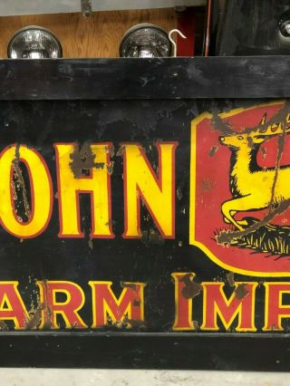 RaRE Vintage JD JOHN DEERE FARM IMPLEMENTS Sign Old Tractor PORCELAIN 3