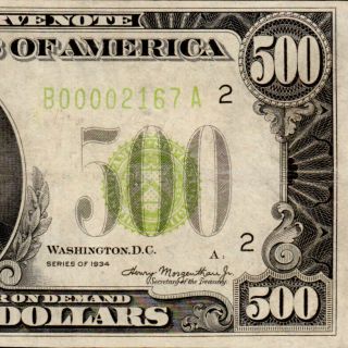 Rare Lgs 1934 York $500 Five Hundred Dollar Bill 1000 Fr.  2201 B00002167a