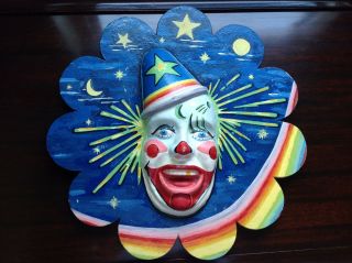 Rare Coney Island Brooklyn York Folk Art Carousel Merry - Go - Round Clown Face