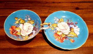 Spectacular And Rare Aynsley Cabbage Rose Teacup And Saucer Signed J A Bailey -
