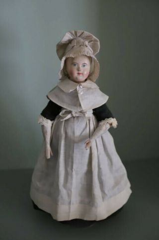 Rare & Early Papier Mache On Wood Body Pauline Face Grodnertal Doll 15 " 1830/40