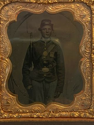 Rare 1/6 Plate Tintype Double Image Of Civil War Soldier And Family