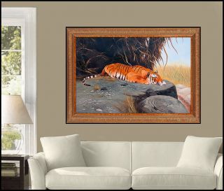 Ray Jacob Rare Oil Painting on Canvas Signed Tiger Wildlife Large Art 2