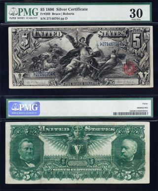 Awesome Rare Crisp Choice Vf,  1896 $5 Educational Silver Certificate Pmg 30