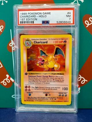 Psa 7 Charizard 1999 Pokemon 1st Edition Thick Stamp Holo Shadowless 4/102 Nm
