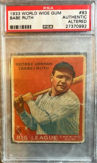 Rare 1933 World Wide Gum Babe Ruth Authentic Altered