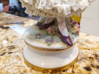 Rare Antique Volkstedt DRESDEN LACE Ballerina PIERROT Porcelain Figurine 3