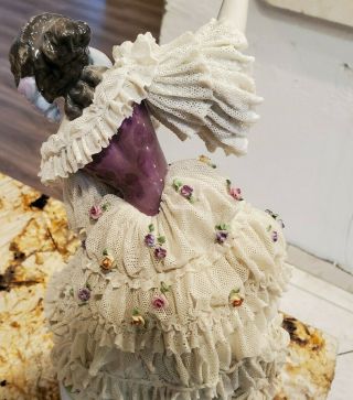 Rare Antique Volkstedt DRESDEN LACE Ballerina PIERROT Porcelain Figurine 5