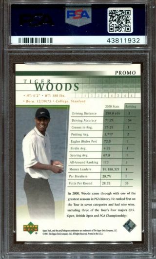 2001 Upper Deck Golf Promo Tiger Woods Rookie RC Rare Low pop PSA 10 2