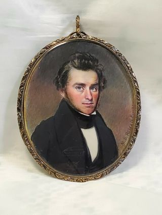 Miniature Portrait Of A Man By Moses B.  Russell,  Boston C1834 W/ Hair Rare