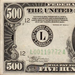 Rare Note 1934a San Francisco $500 Five Hundred Dollar Bill 1000 Fr2202 119772a