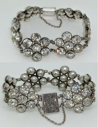V.  Rare & Stunning Antique Georgian Sterling Silver Diamond Paste Daisy Bracelet