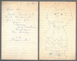 Charles Schulz - Rare 1967 Letter Als With Drawing Of Charlie Brown -