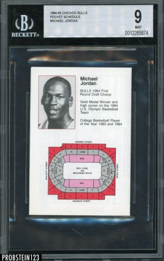 1984 - 85 Chicago Bulls Pocket Schedule Michael Jordan Rc Rookie Hof Bgs 9 Rare