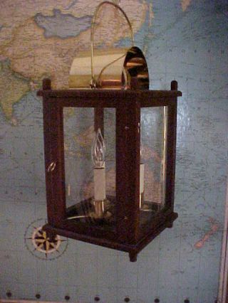 Rare Virginia Metalcrafters Mahogany & Brass Hanging Vestibule Lantern Lamp