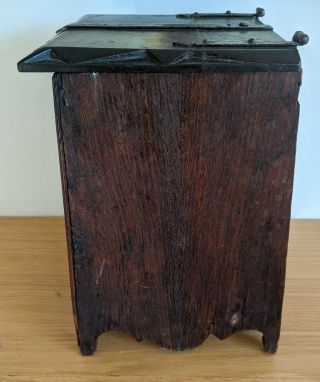 Rare 17th Century Carved Oak Salt Box With Ironwork Dated 1673 6