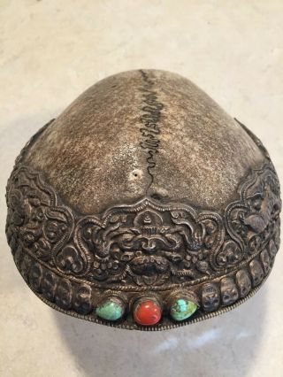 Tibetan Buddhist Fine Handcrafted Kapala Ritual Bowl 7.  5 