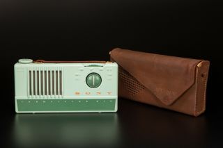 Rare 1957 Green Sony Tr 66 Transistor Radio In Case - Hard To Find