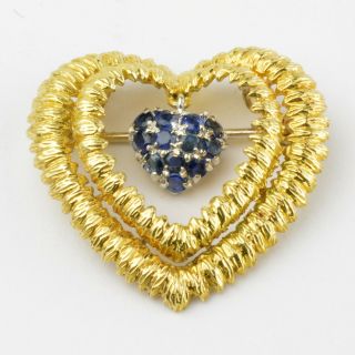 Vintage Tiffany & Co 18k Italian Yellow Gold With Sapphires Brooch Pin Rare