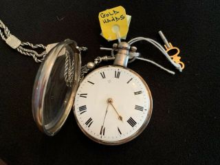 Rare Early English Fusee Lever Key Wind Pocket Watch,  Sterling Made 1833