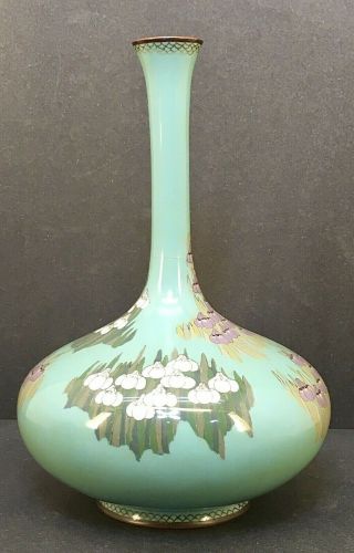 Rare Shape Japanese Meiji Cloisonne Vase With Floral Designs