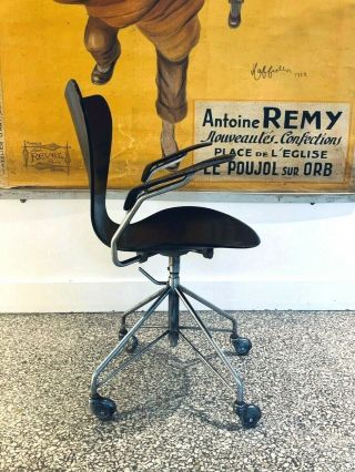 Rare Desk Chair Serie 7 Avec Accotoirs Arne Jacobsen Edition Fritz Hansem 1955
