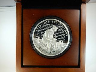 Rare 2015 Canada $100 Fine Silver 10 Oz Coin Flanders Fields 100th Anniv - Rcm