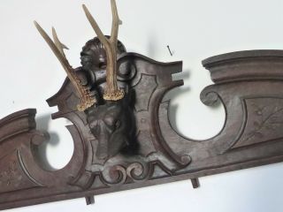 Omg Antique Hand Carved Black Forest Pediment Rare 39 " Hunting Horns Stag 19th