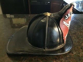 Rare Antique Olson 1880’s High Eagle Fireman’s Leather Helmet W/front Piece