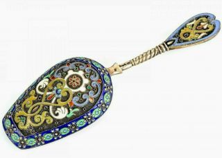 Rare Imperial Russian Gilt Silver Enamel Tea Caddy Spoon By 11th Artel