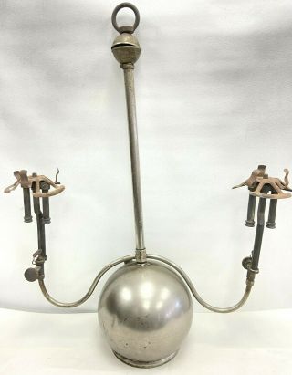 Vtg Rare Coleman Chrome Quick Lite Lamp Chandelier Double Hanging Gas 2 - 1922