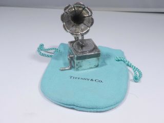 Tiffany & Co.  Rare Vintage Sterling Silver Gramophone Pill Box W Silver Record